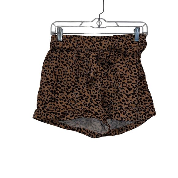 Aerie Brown & Black Leopard Print High-Waisted Tie-Front Women's Shorts Size S - Picture 2 of 7